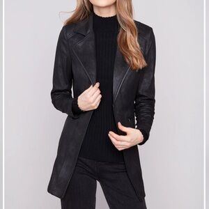 Charlie B Vintage Faux Suede Jacket Black Accent Zipper Hook & Eye Closure Soft